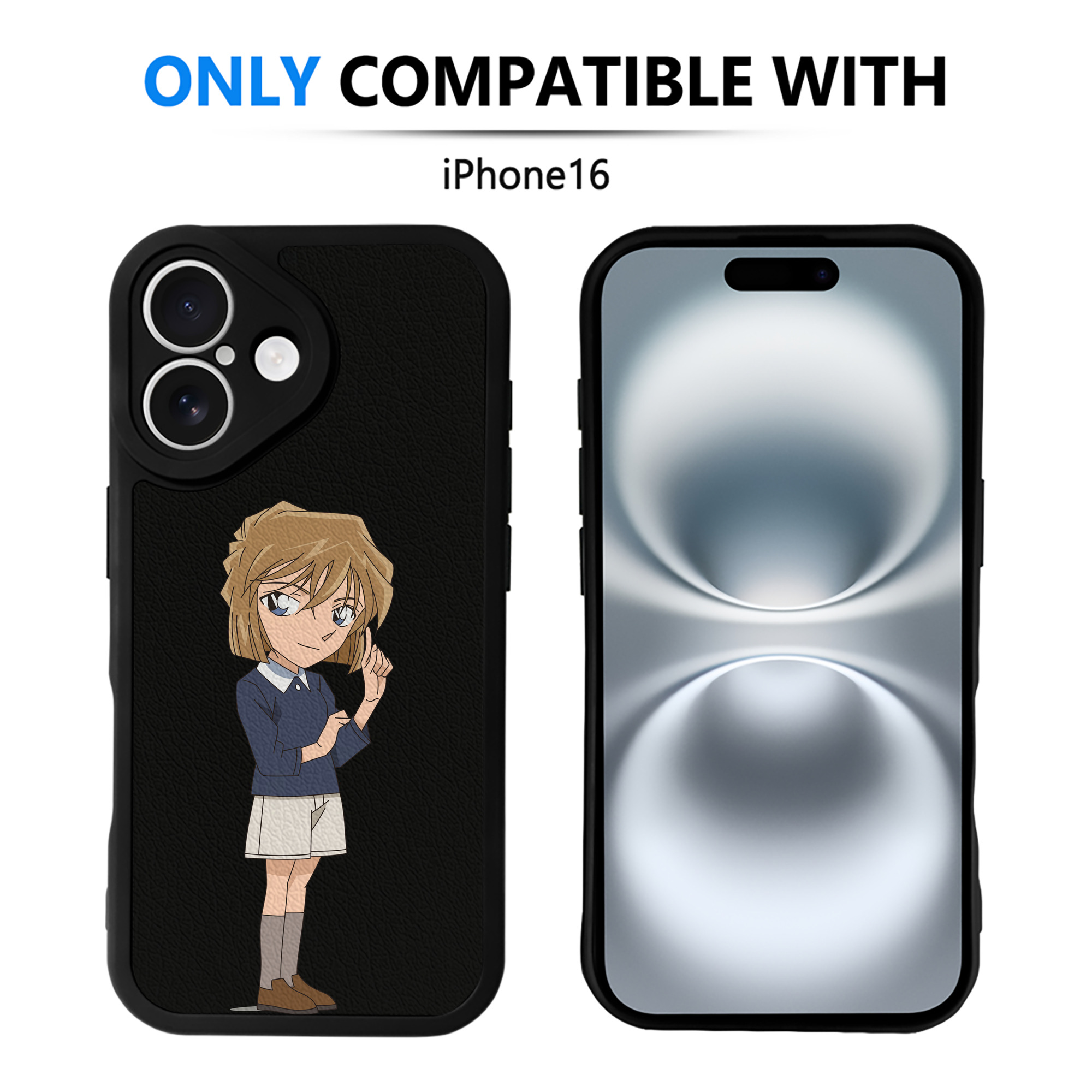 （画像用） 名探偵コナン 灰原 哀 はいばら あい Detective Conan Anita Hailey、Vi Graythorn Haibara Ai 【iPhone 16シリーズ対応】シリコンスマホケース（レザー調） 材質：シリコン